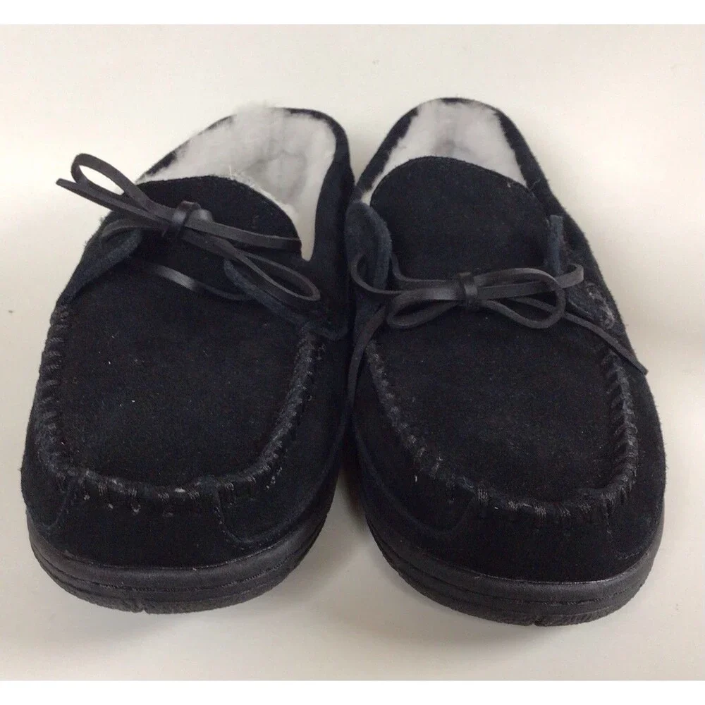 NEW LANDS’ END Men's Fuzzy Lined Lace Up Moccasin Slippers/Shoes (Size 9 M)